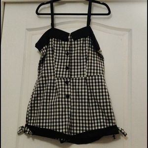 Voodoo Vixen black and white checked romper